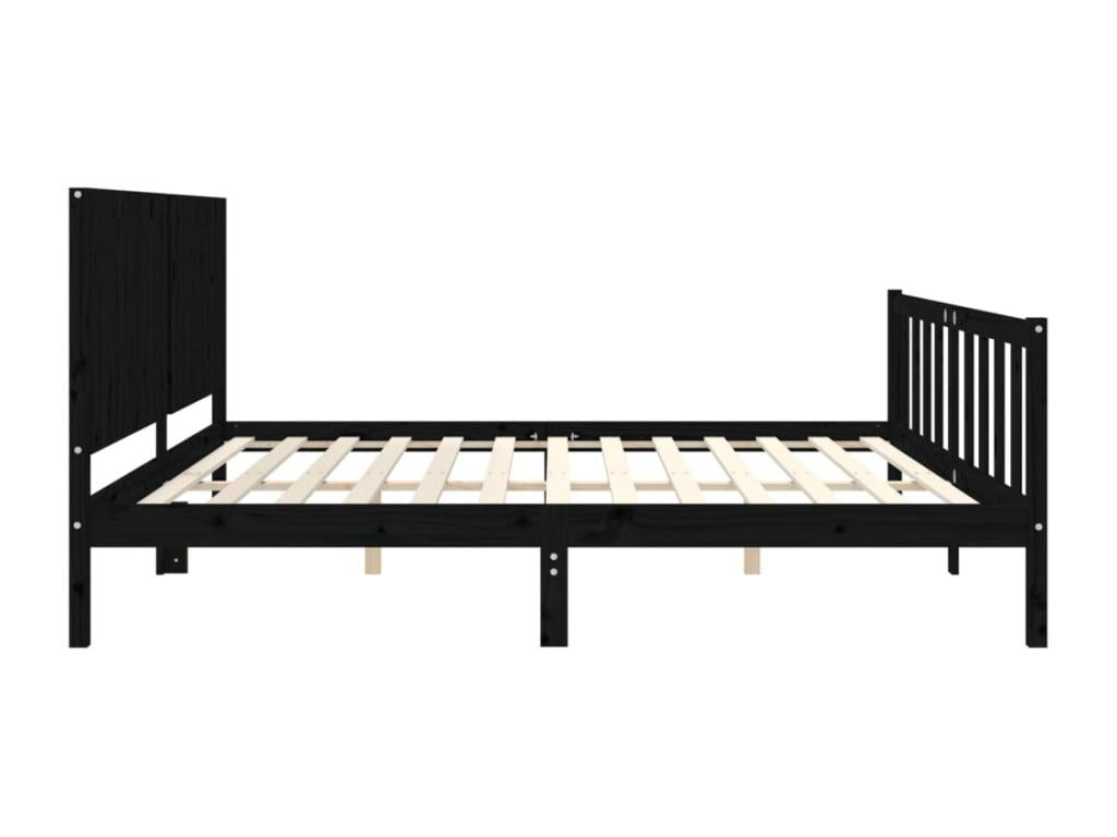 Bed frame with black headboard, 200x200 cm, solid wood