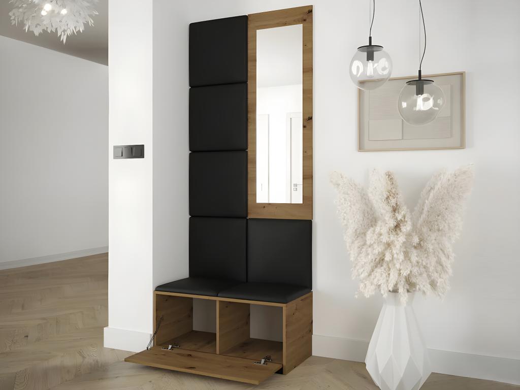Meublita 319 entryway unit, 206x84x44cm, with mirror, oak finish - black, freestanding