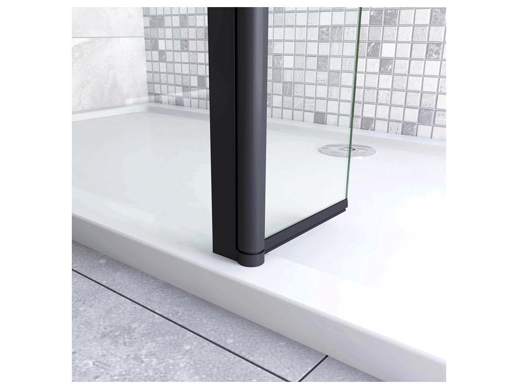 Single pivoting panel 40x200cm for walk-in shower enclosure, black 8mm glass, 180° pivoting return, anti-limescale glass