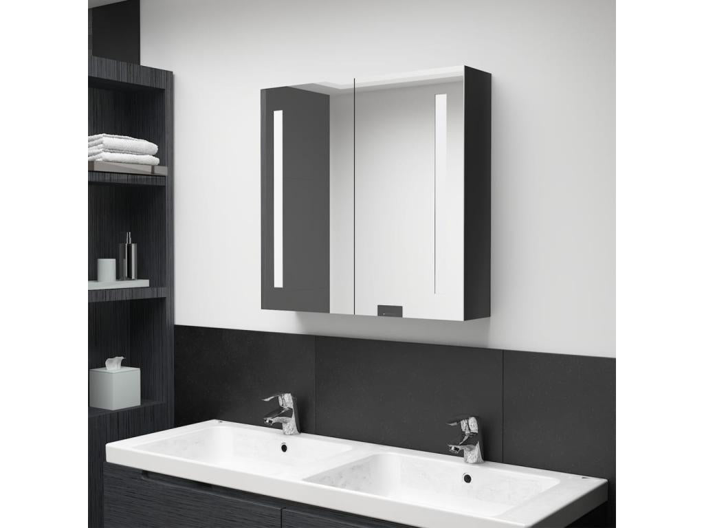 Glossy black LED mirrored bathroom cabinet 62x14x60 cm