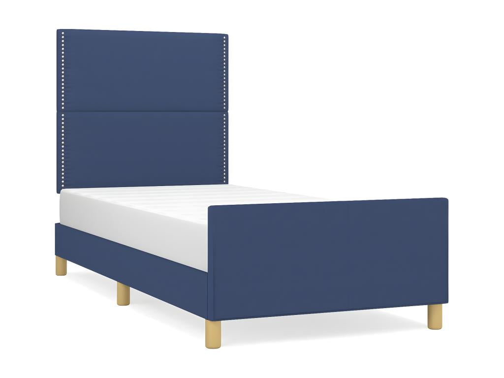 Bed frame with headboard, blue, 90x190 cm, fabric