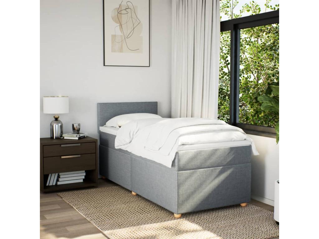 Meublita bed base with light grey mattress 90x200 cm fabric
