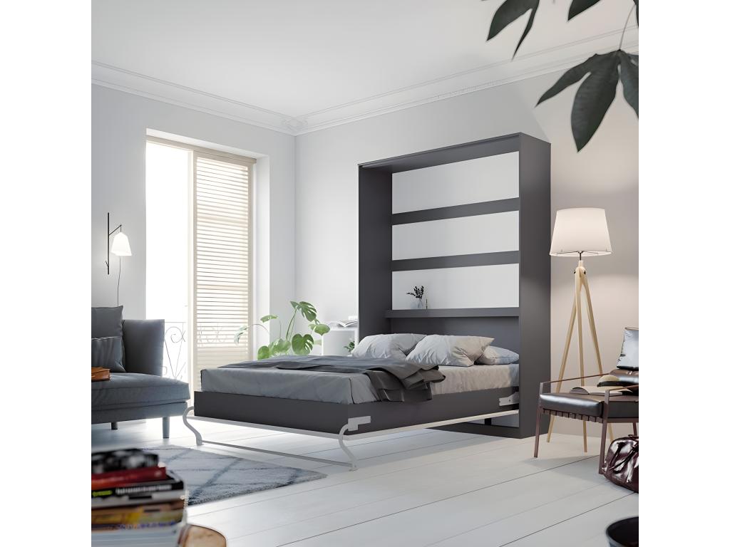 Wall Bed 140x200cm Foldable Bed Wall Bed Vertical Furniture Anthracite/Glossy White