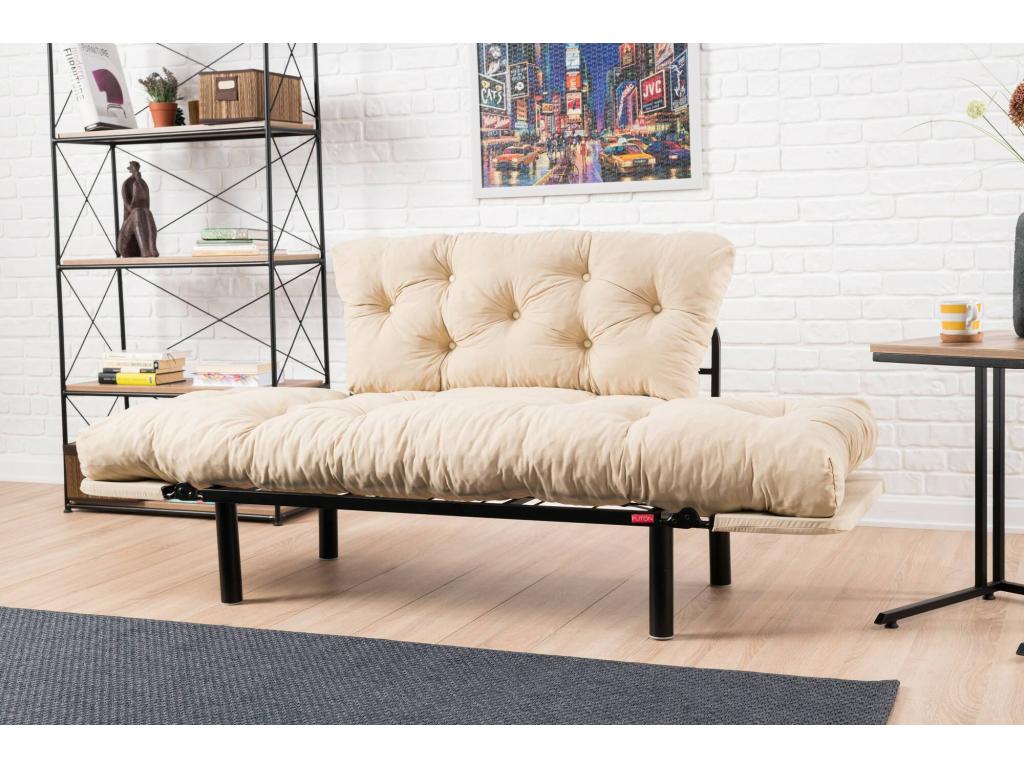 Meublita 2-seater sofa bed, convertible sofa, guest sofa, storage armchair/bed, 155x70 h85 cm, Cream