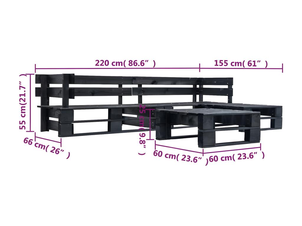 4-piece pallet garden sofas, black wood