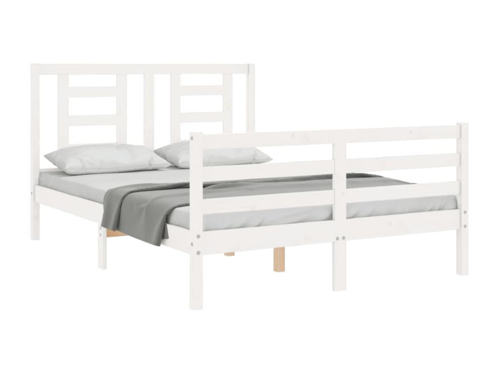 Bed frame with white headboard, 140x190 cm, solid wood