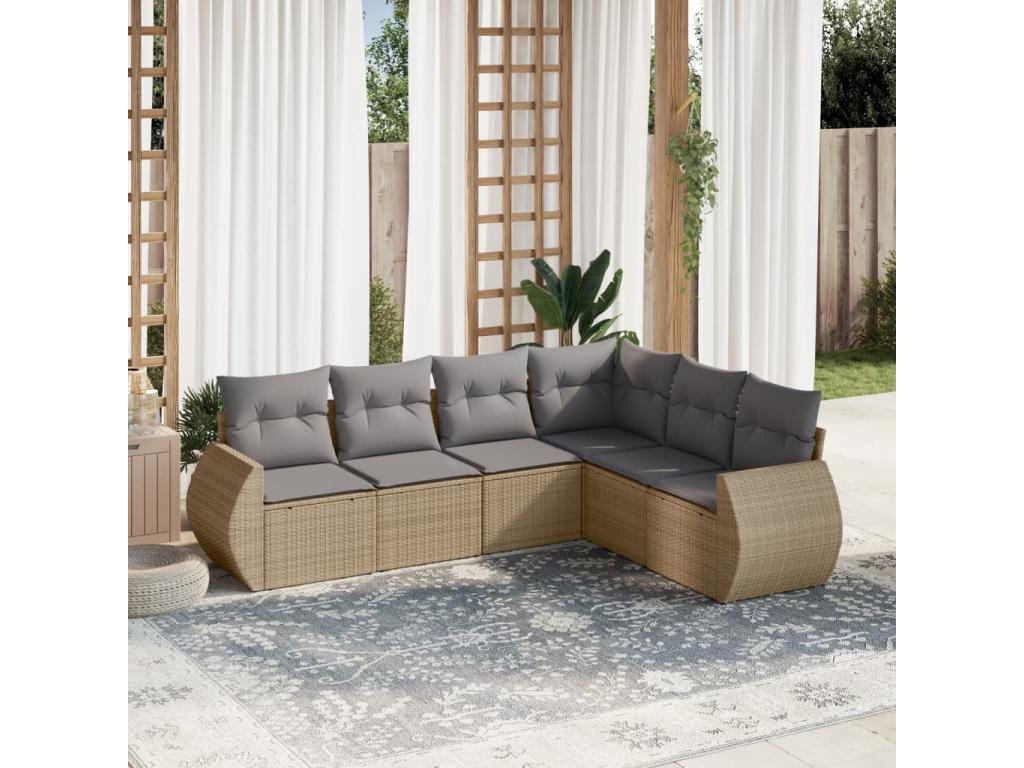 Garden furniture set with cushions, 6 pieces, beige woven resin