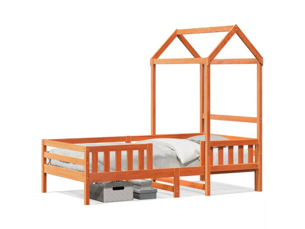 Bed frame with roof, without mattress, brown wax finish, 80x200 cm