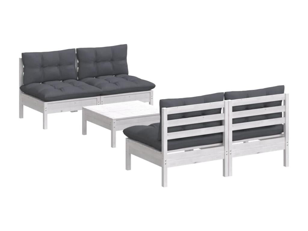 5-piece garden furniture set with cushions, anthracite pine wood