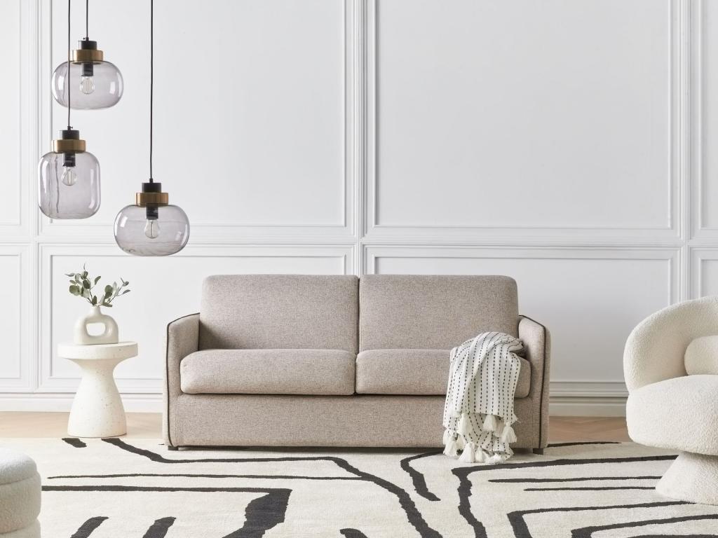 Meublita 2-seater sofa bed in light brown fabric