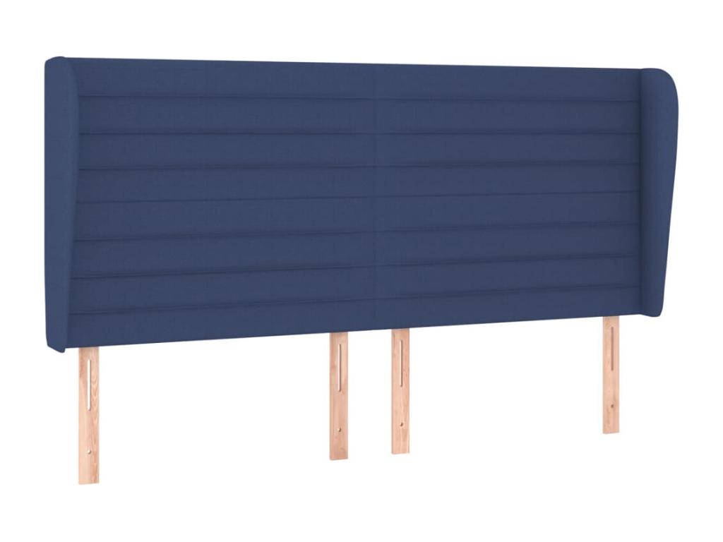Headboard with wings, Blue, 203x23x118/128 cm, Fabric