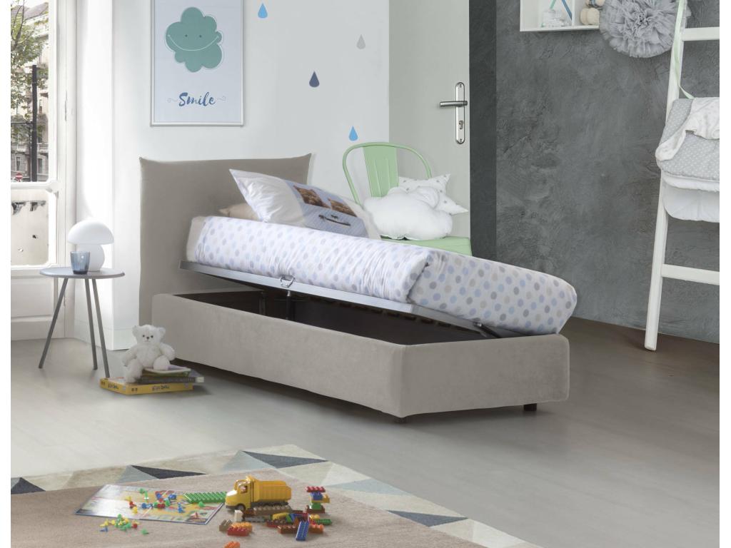 Vertchez Single Bed Storage Bed with Fabric Upholstery Made in Italy Side Opening Suitable for 80x190 cm Mattress Beige