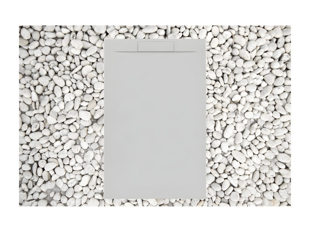 140x95 cm Grey Shower Tray by Meublita, Meublita PLUS Line, Made of Resin and Marble Powder, with Side Grid in Marble Resin