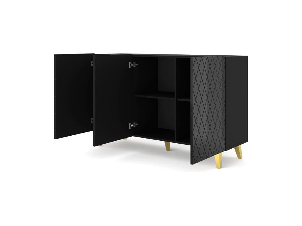 Meublita wooden sideboard with gold legs - Black - W 145 cm