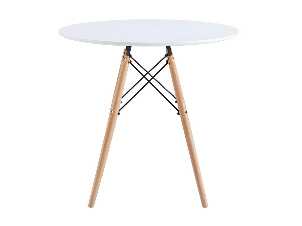 Round dining table in matte white with beech-colored legs - diameter 80 x height 75 cm