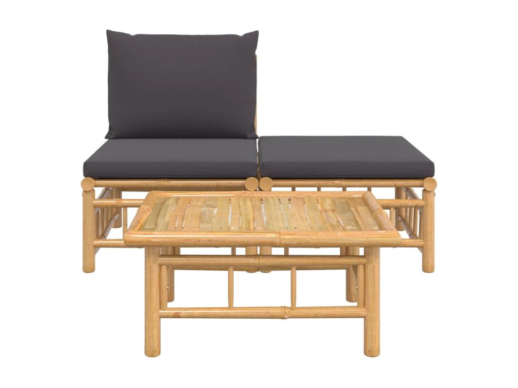 3-piece garden furniture set with dark grey cushions by Meublita