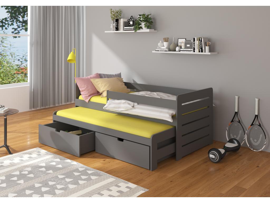 Graphite grey trundle bed for 2 people (90x200cm) with 2 storage drawers Solale