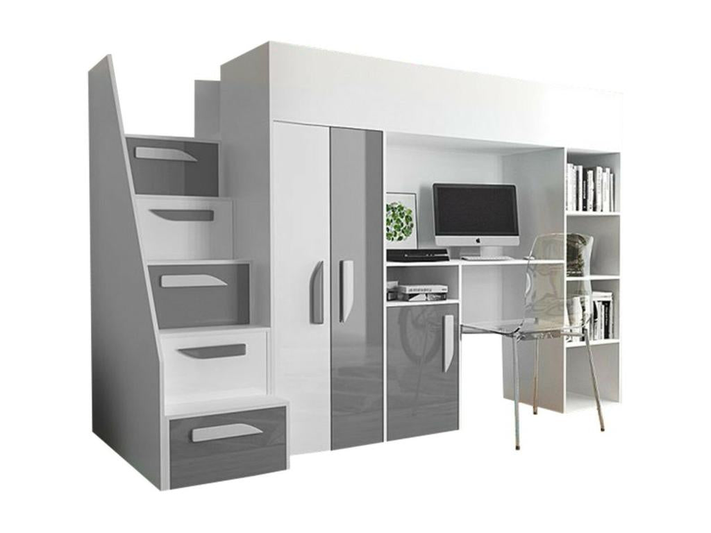 Meublita 192 Unique White High Bed 90x200 Laminate Slatted Base 120x247x166cm