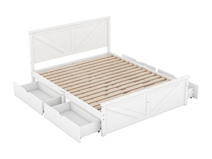 Adult bed 160x200cm - with 4 drawers - solid wood - White
