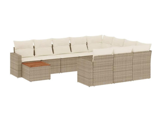 11-piece garden furniture set with beige resin wicker cushions