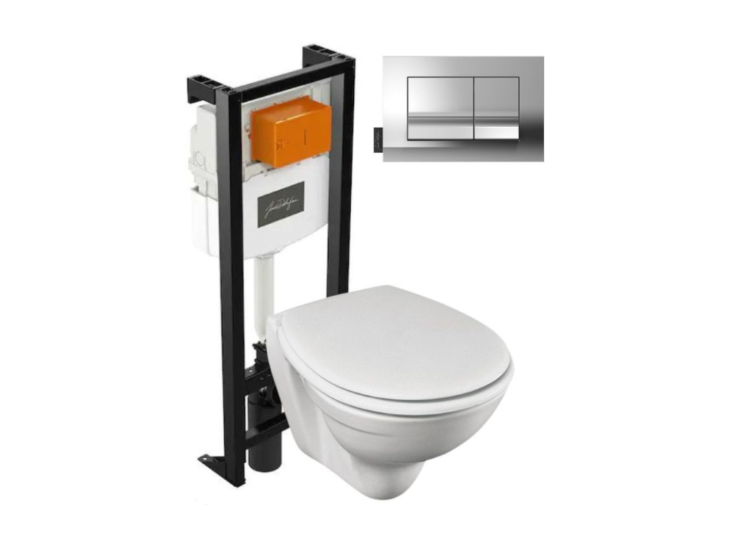 Meublita rimless wall-hung toilet with chrome-plated frame