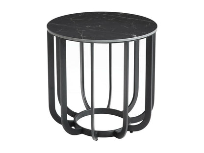 Meublita - Round Side Table with Marble-Effect Ceramic Top and Anthracite Grey Metal Frame