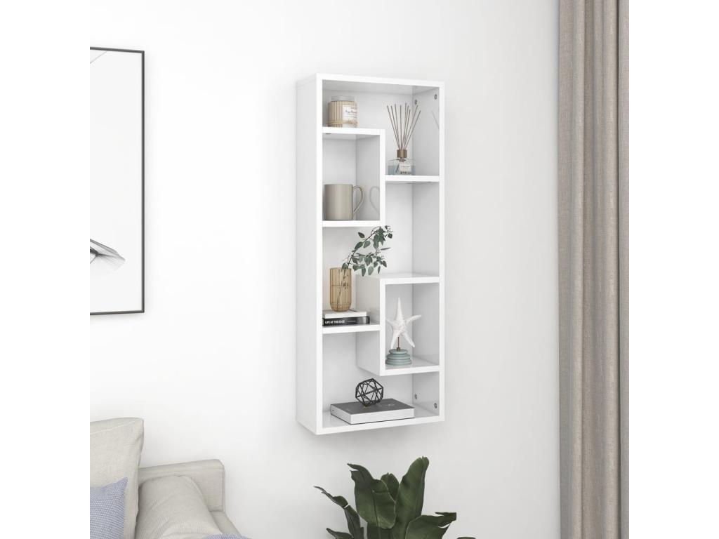 Glossy white wall shelf, 36x16x90 cm, engineered wood