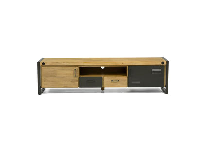 Meublita wooden TV stand - 2 drawers - 2 doors - Black metal doors - Industrial style - W200