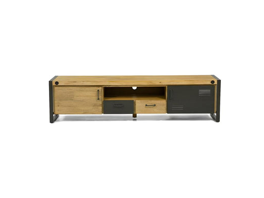 Meublita wooden TV stand - 2 drawers - 2 doors - Black metal doors - Industrial style - W200
