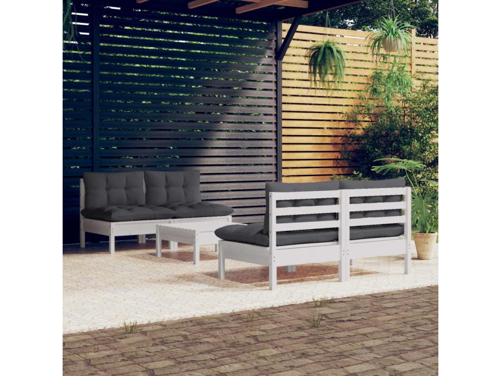 5-piece garden furniture set with cushions, anthracite pine wood