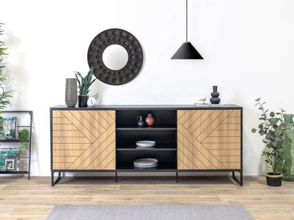 TALESA Pyramid 2-Door Buffet 82x200x45 cm Black and Oak