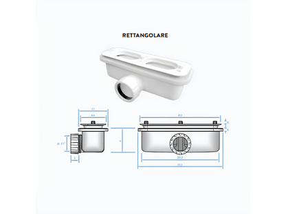 140x95 cm Grey Shower Tray by Meublita, Meublita PLUS Line, Made of Resin and Marble Powder, with Side Grid in Marble Resin