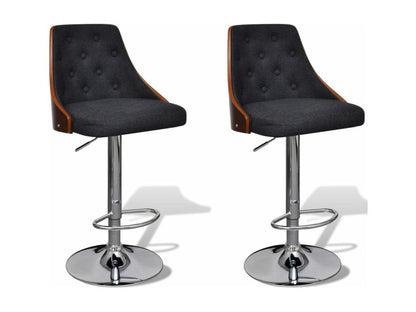 Set of 2 bar stools in bent wood and fabric