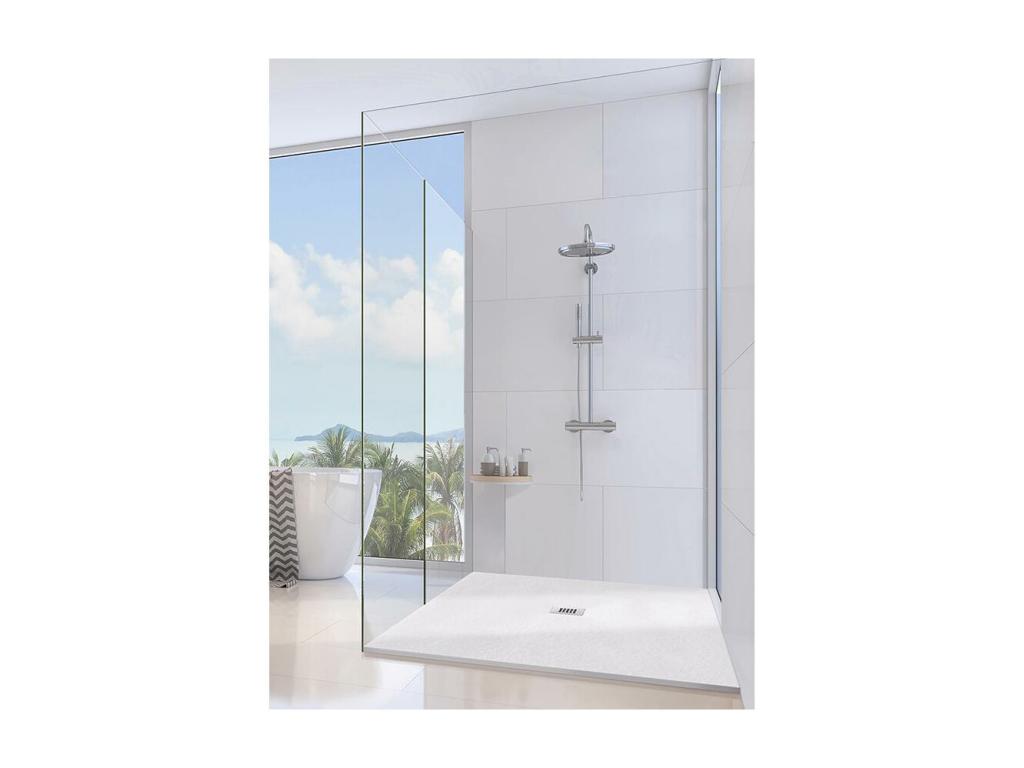 Meublita Slim White 80x95 cm Shower Tray in Synthetic Resin and Marble Powder with Free-Mounting Drain