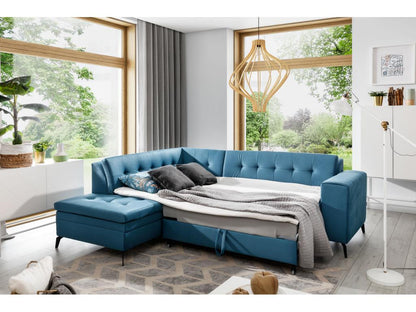 Meublita 260cm Left-Hand Corner Upholstered Convertible Sofa in Soft, Shiny Lemon Yellow Fabric