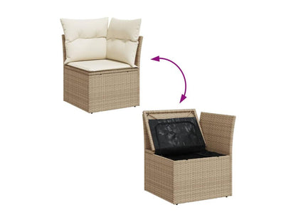 11-piece garden furniture set with beige resin wicker cushions