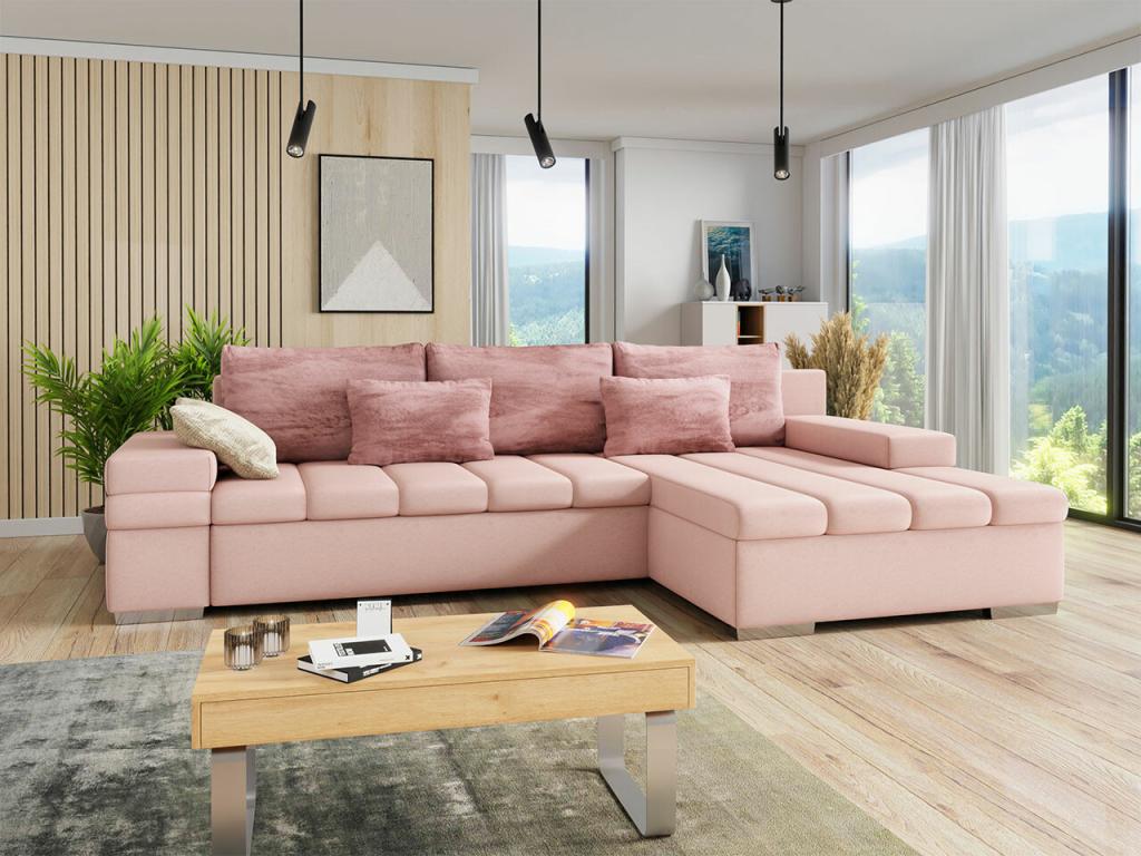 Meublita 169 Pink Corner Sofa with Sleeping Function and Bedding Box, 310x175x83cm