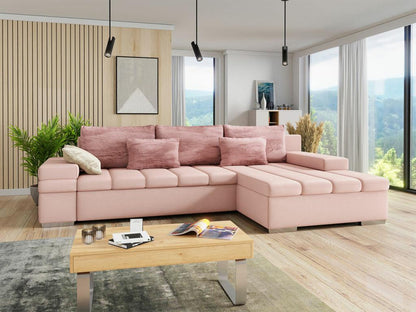 Meublita 169 Pink Corner Sofa with Sleeping Function and Bedding Box, 310x175x83cm