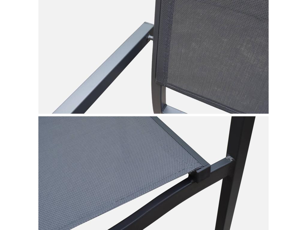 Aluminum garden table 160/240cm with 8 stackable aluminum and textilene chairs