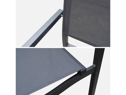 Aluminum garden table 160/240cm with 8 stackable aluminum and textilene chairs