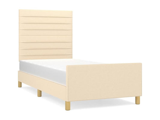 Cream bed frame without mattress, 100x200 cm, fabric