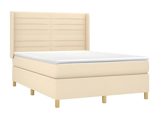 Meublita bed base with mattress and LED lighting, Cream, 140x190 cm, Fabric