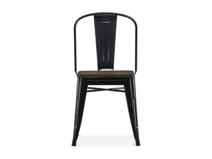 Industrial chair in polished steel with a solid brown wood seat, Meublita - Dark Grey color