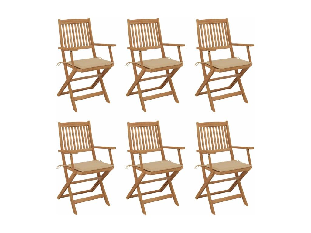 6-piece folding garden chairs with cushions, Meublita wood