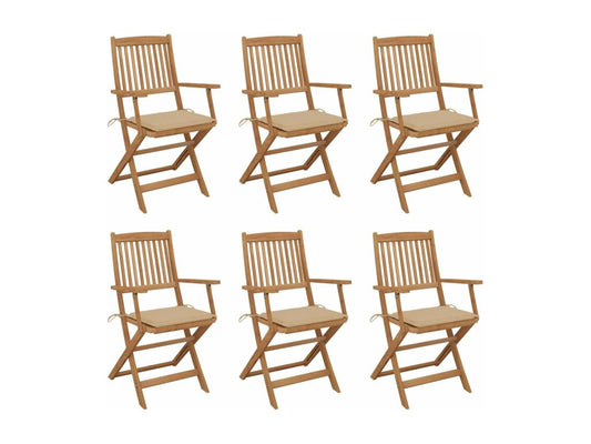 6-piece folding garden chairs with cushions, Meublita wood