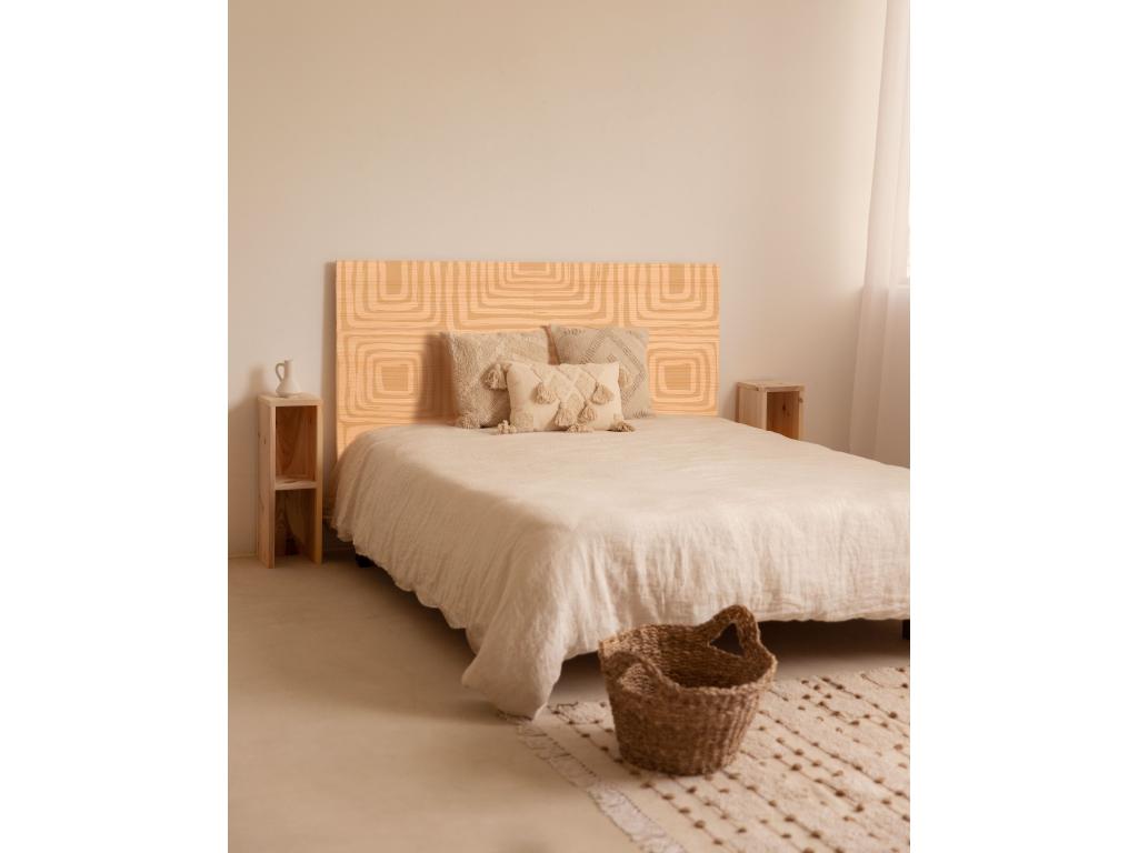 Natural pine wood headboard with print, 200x80cm - Meublita