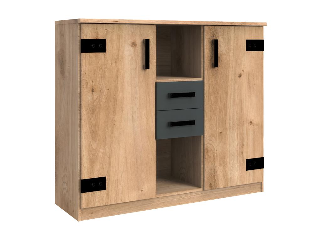 Chest of drawers with 2 doors, 2 drawers and 2 open shelves - W124 cm