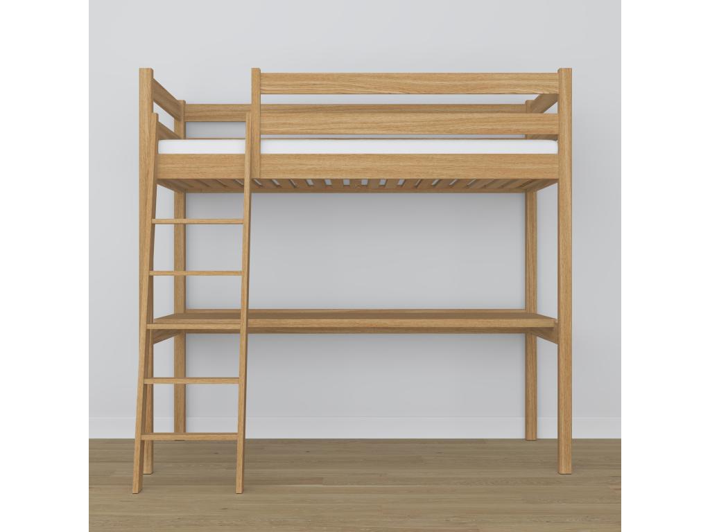 Oak loft bed - with desk N03 Natural Oak 120x180
