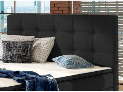 Kavin black fabric box spring bed with mattress and topper - 140x200