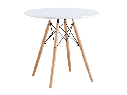 Round dining table in matte white with beech-colored legs - diameter 80 x height 75 cm